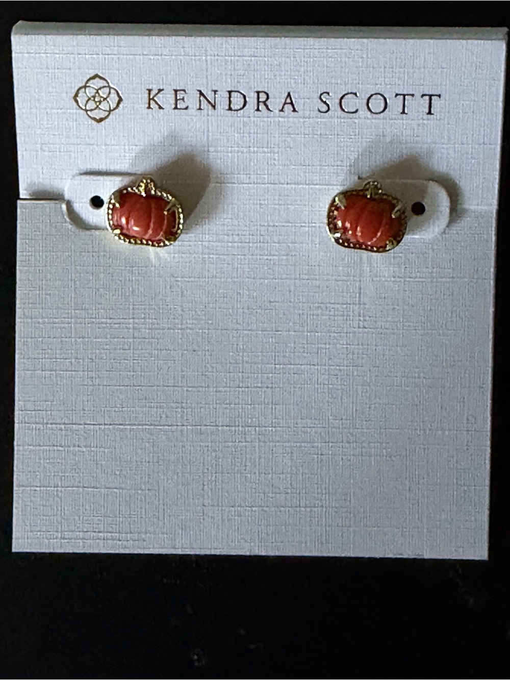 Kendra Scott Gold-Trim Pumpkin Stud Earrings - New